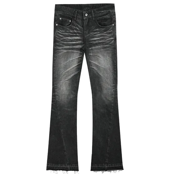 noEmosen Washed Flared Whisker Jeans Black